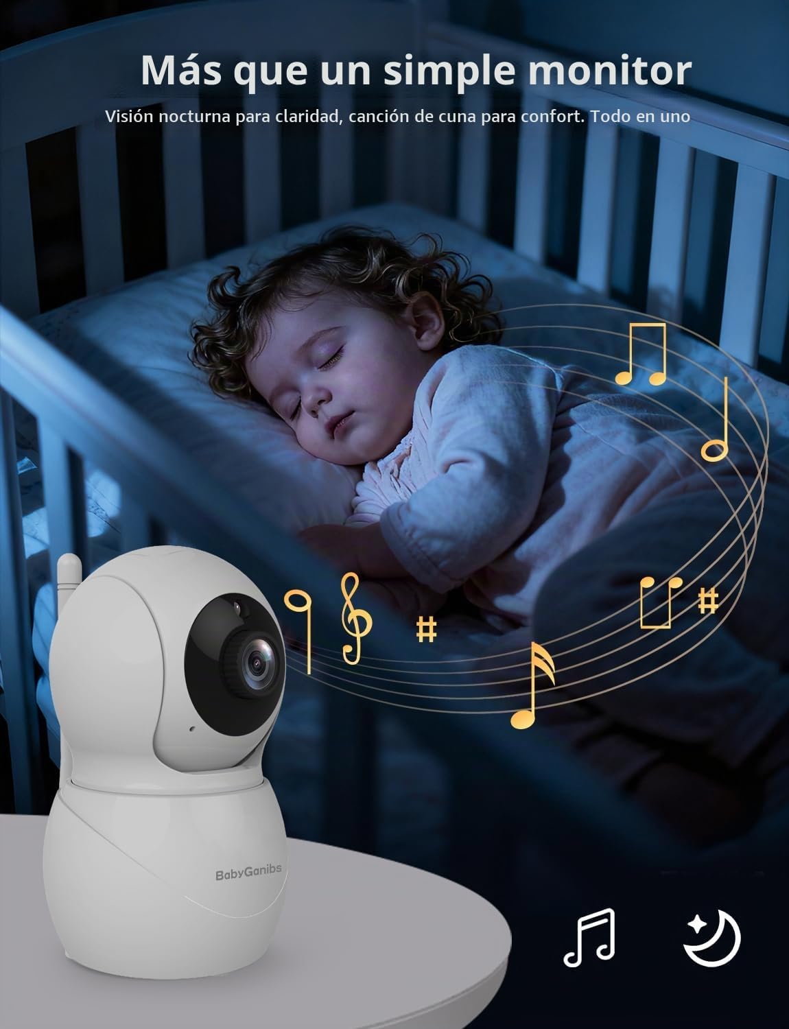 Baby Ganibs Monitor de bebé con cámara y audio sin WiF 6" IPS p...