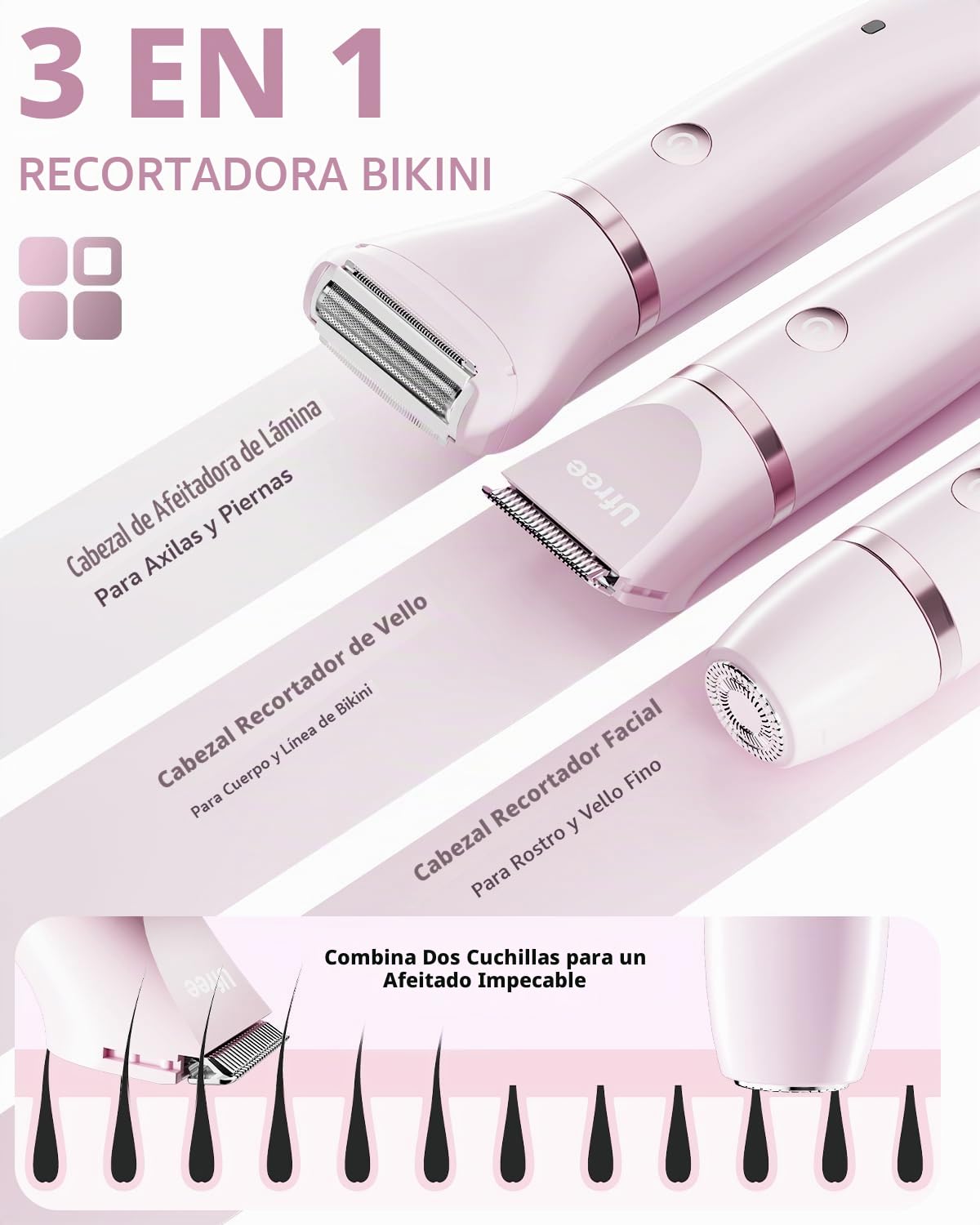 Maquinillas de afeitar eléctricas Ufree 3 en 1 para mujer, regalos...