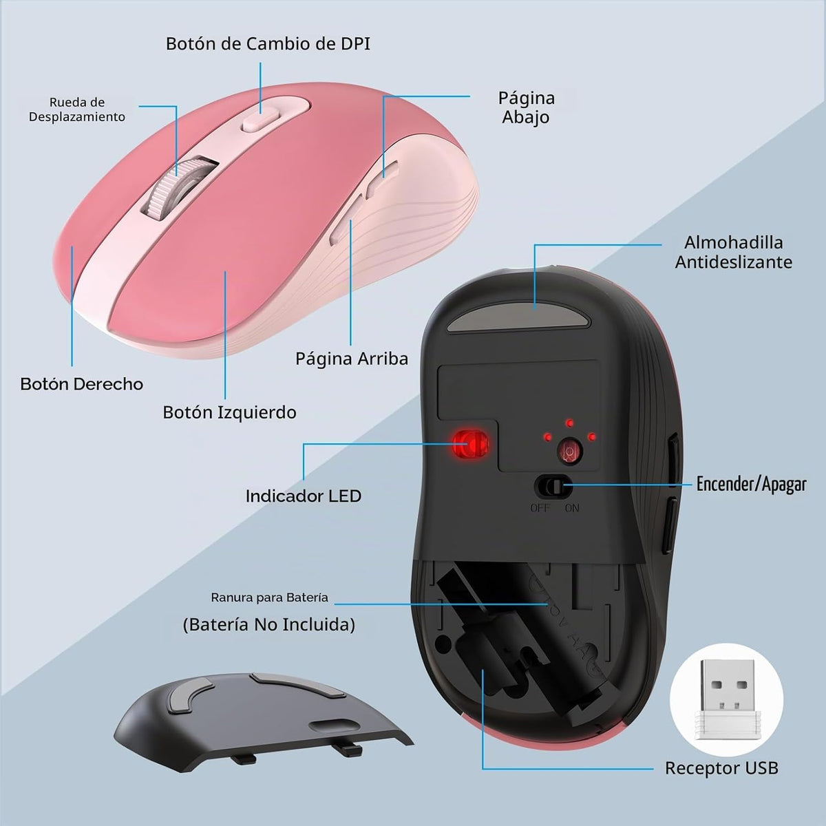 Combinación de teclado y mouse inalámbricos, teclado inalámbrico er...