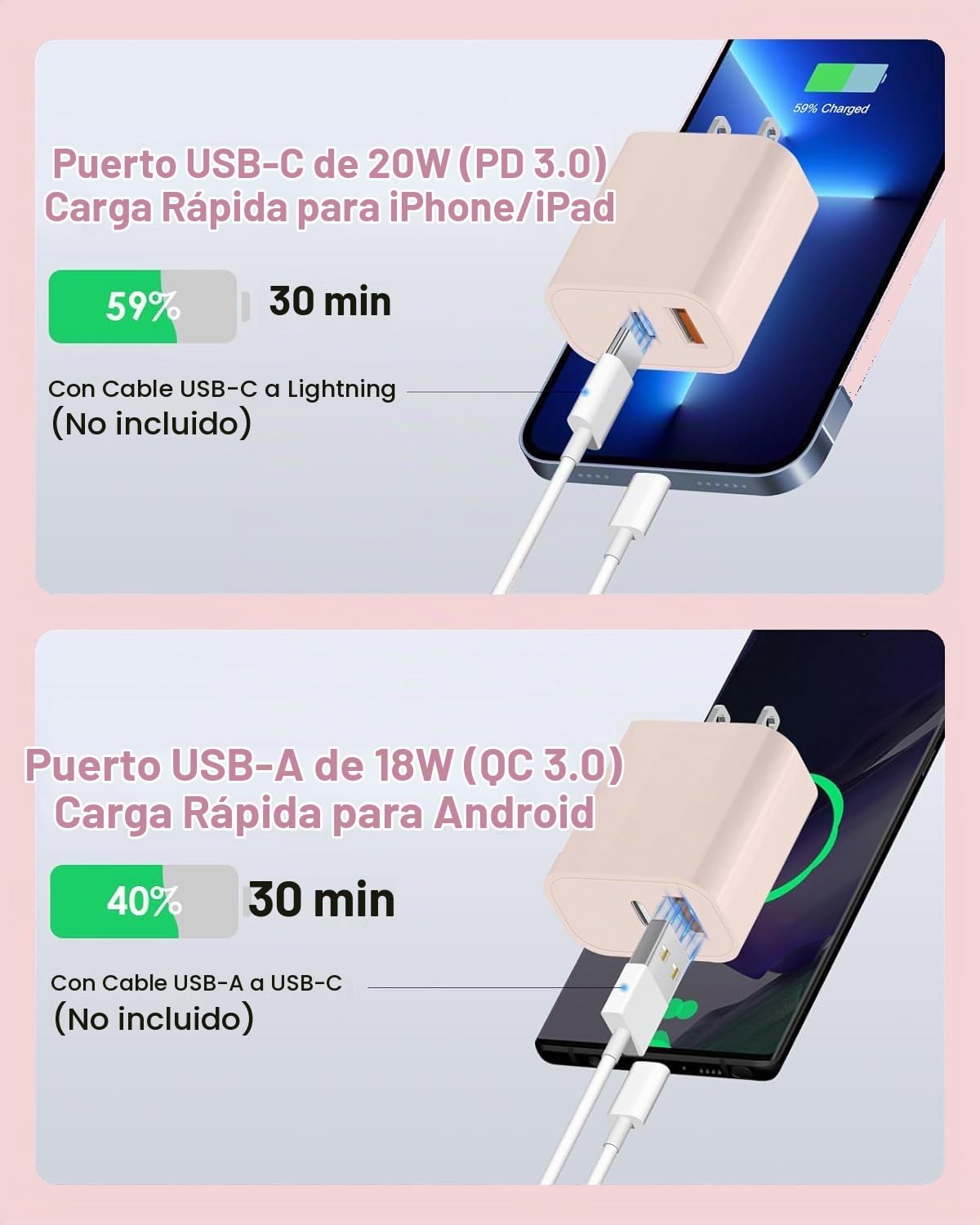 Bloque de carga USB C, bloque de cargador para iPhone 16\/15 [paque...