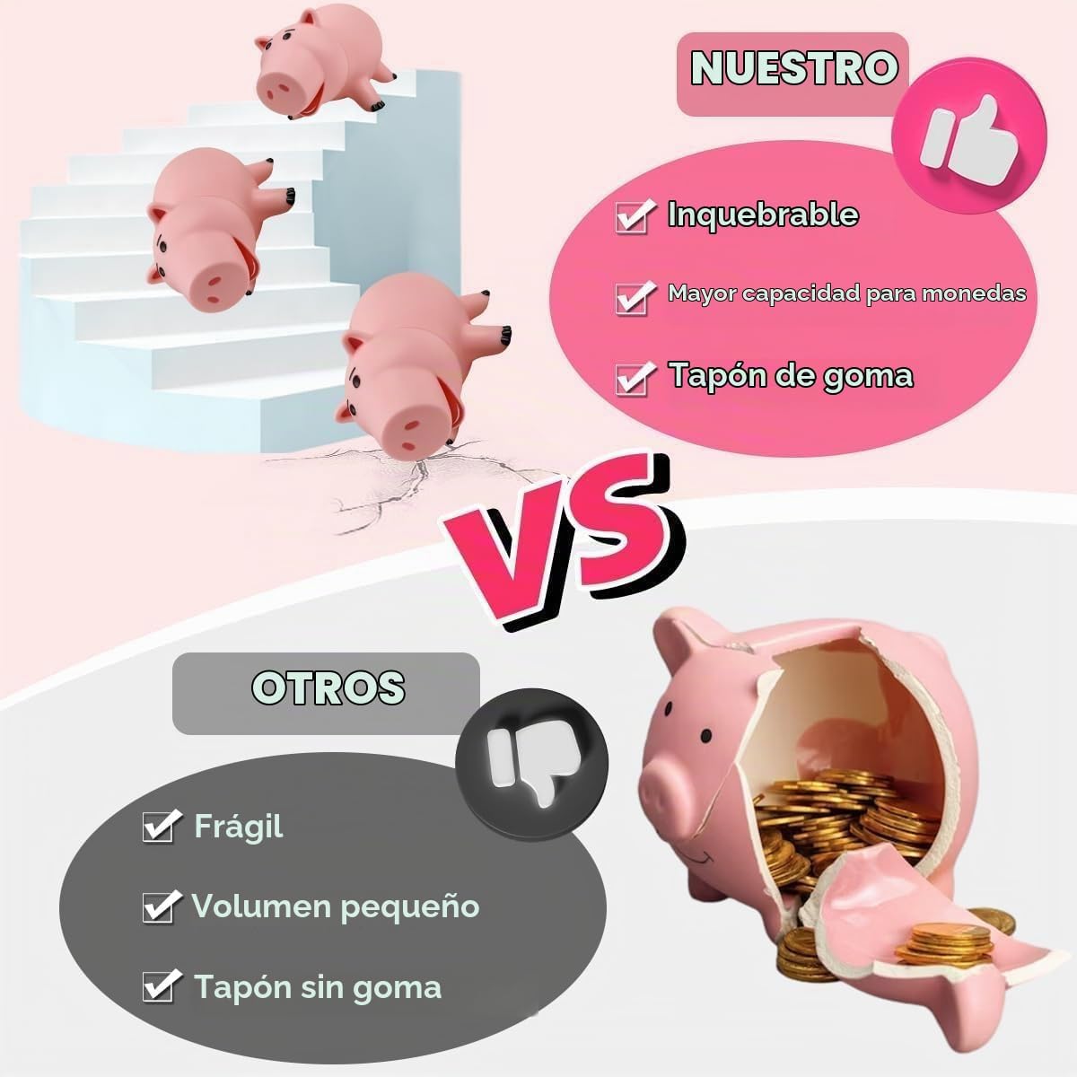 PHOCAS Hairphocas Linda alcancía en forma de cerdito rosa, alcancía...