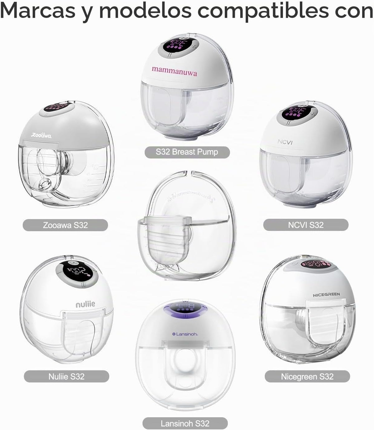 Piezas de extractor de leche portátil compatibles con Mammanuwa, bo...