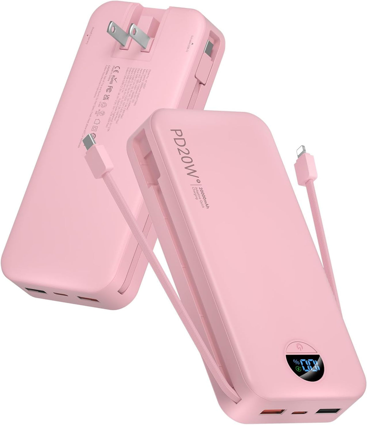 citicr Cargador portátil 20000mAh PD20W con cables incorporados y e...