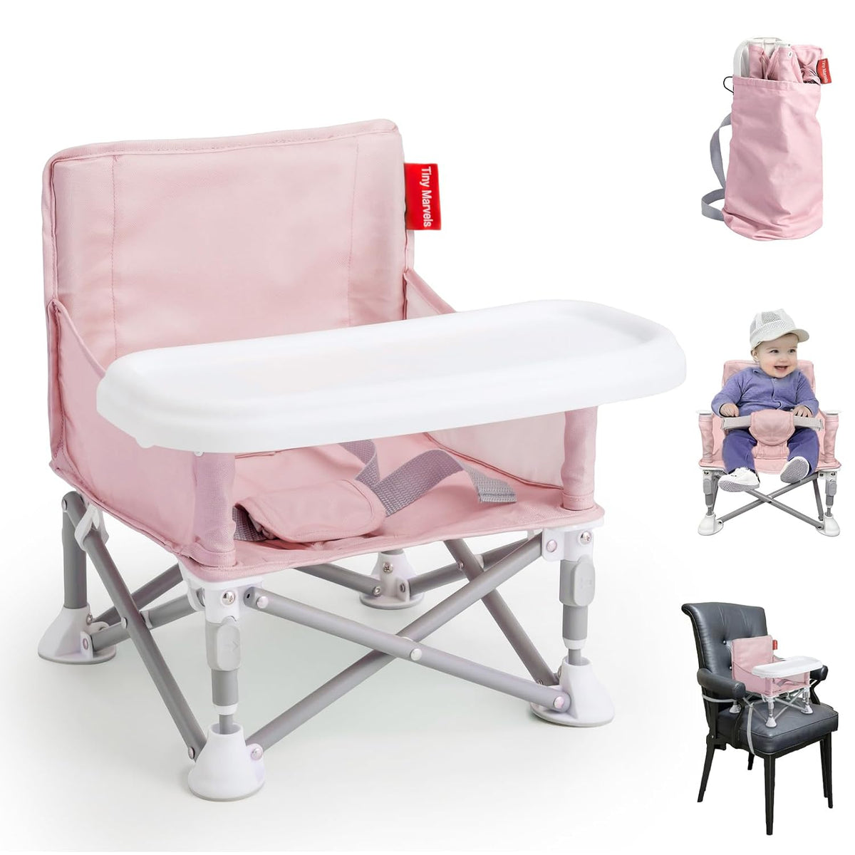 Tiny Marvels Silla de bebé, silla alta portátil para viajes y playa...