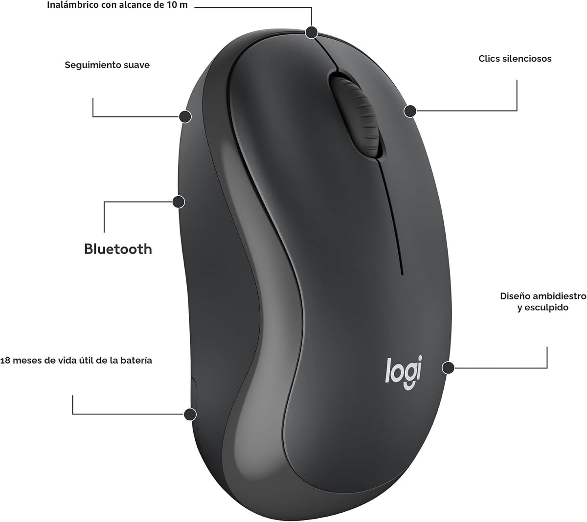 Ratón inalámbrico Bluetooth silencioso compacto Logitech M240 - Gra...