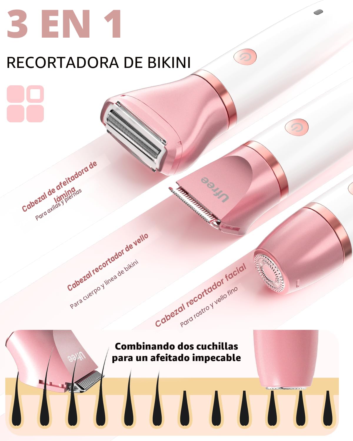 Ufree Maquinilla de Afeitar Eléctrica 3 en 1 para Mujer, Regalos pa...