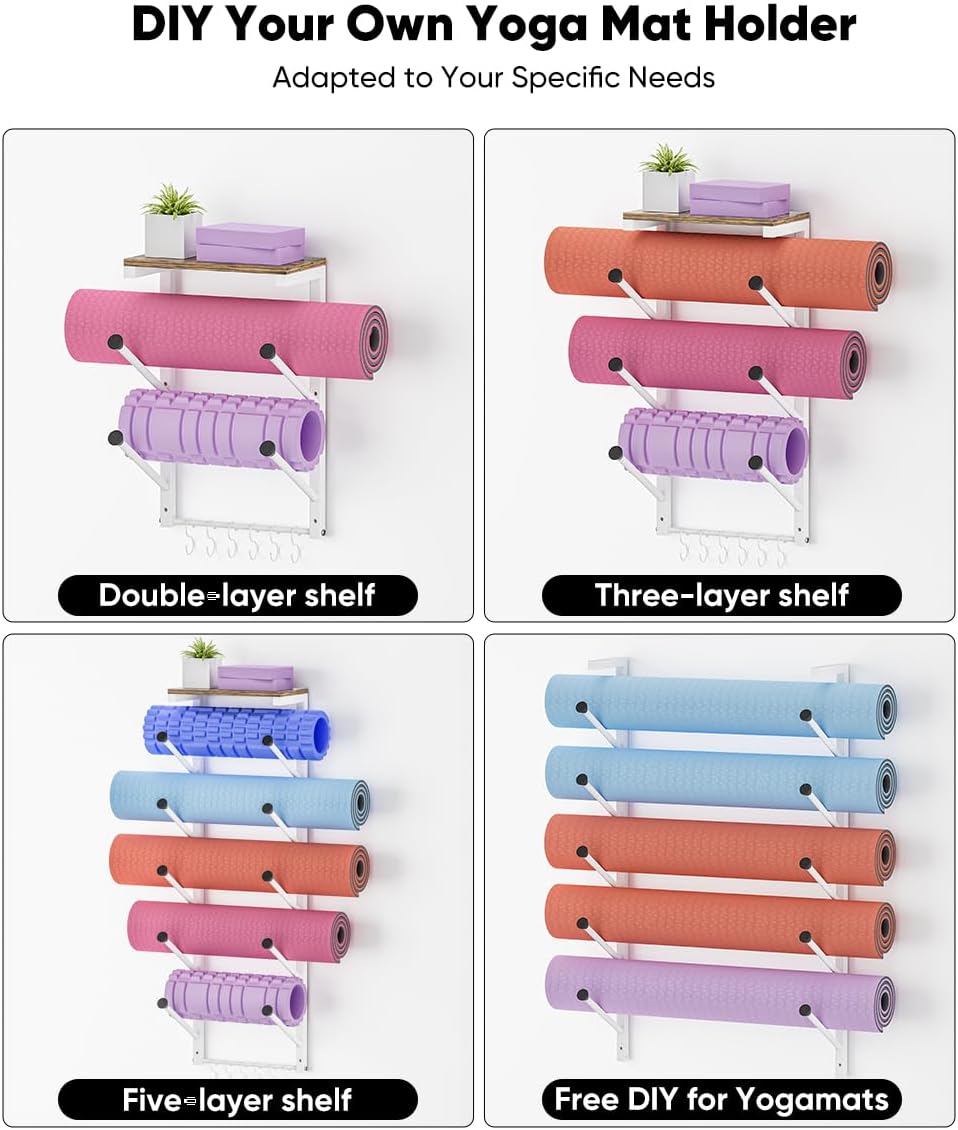 WAALIJI Soporte para tapete de yoga de 5 niveles, soporte de pared...