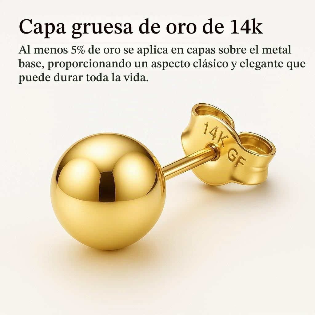 Kezef Aretes de bola rellenos de oro de 14 quilates para mujer, cap...