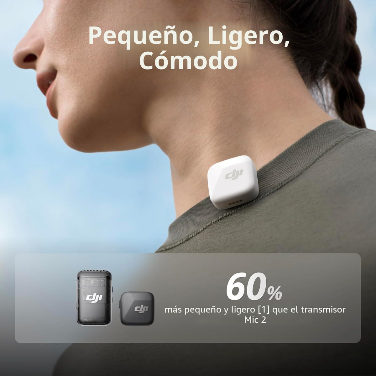 DJI Mic Mini (2 TX + 1 Mobile RX), ultraligero, cancelación activa...