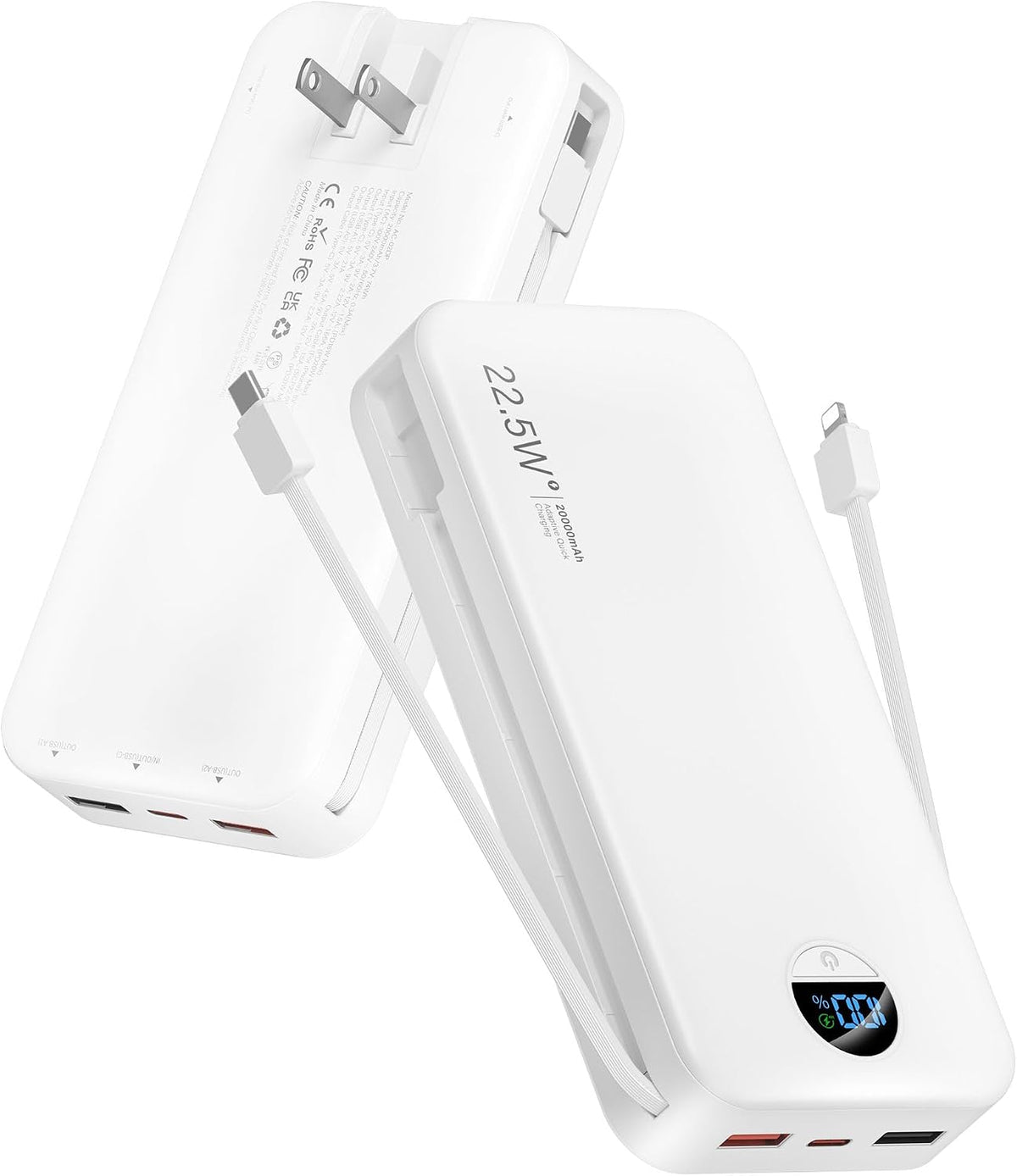 citicr Cargador portátil 20000mAh PD20W con cables incorporados y e...