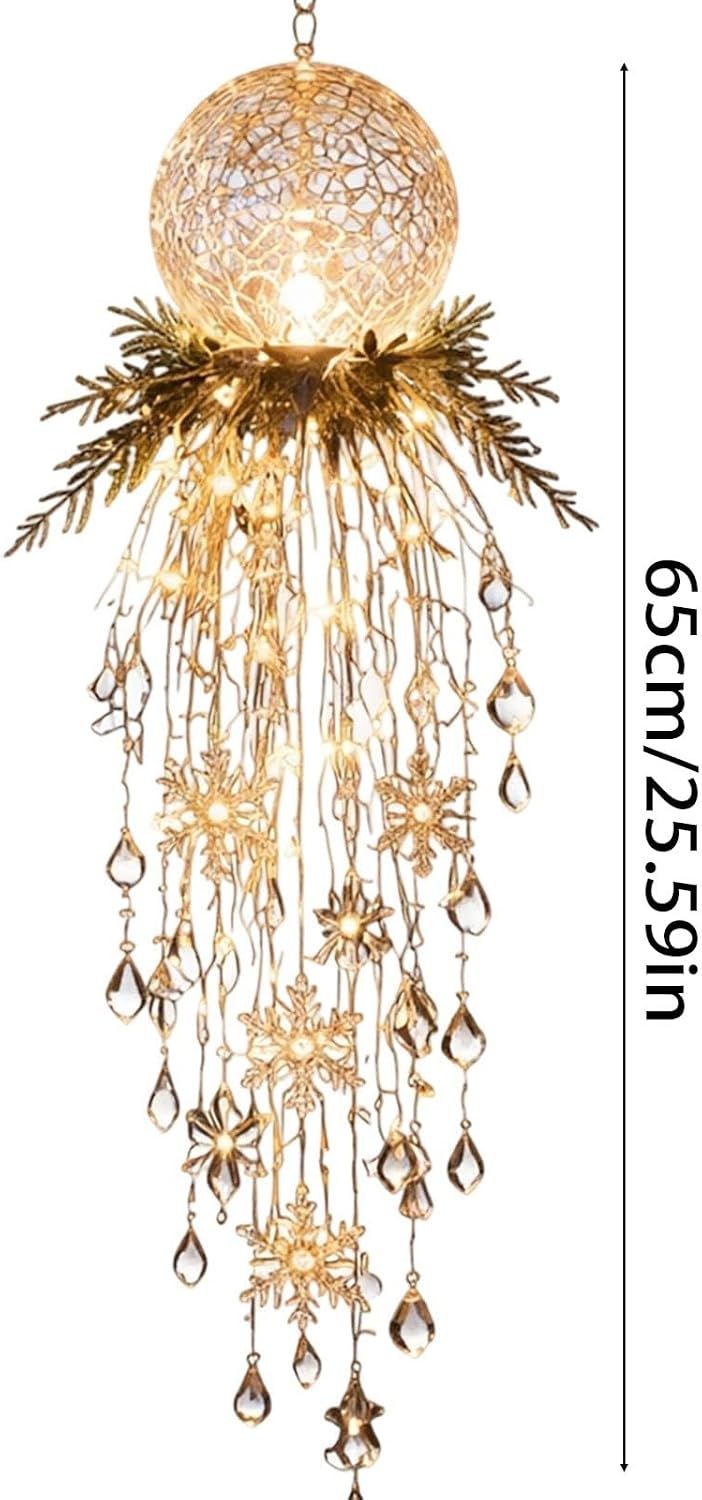 Luz de Navidad en cascada de cristal, copo de nieve colgante y deco...