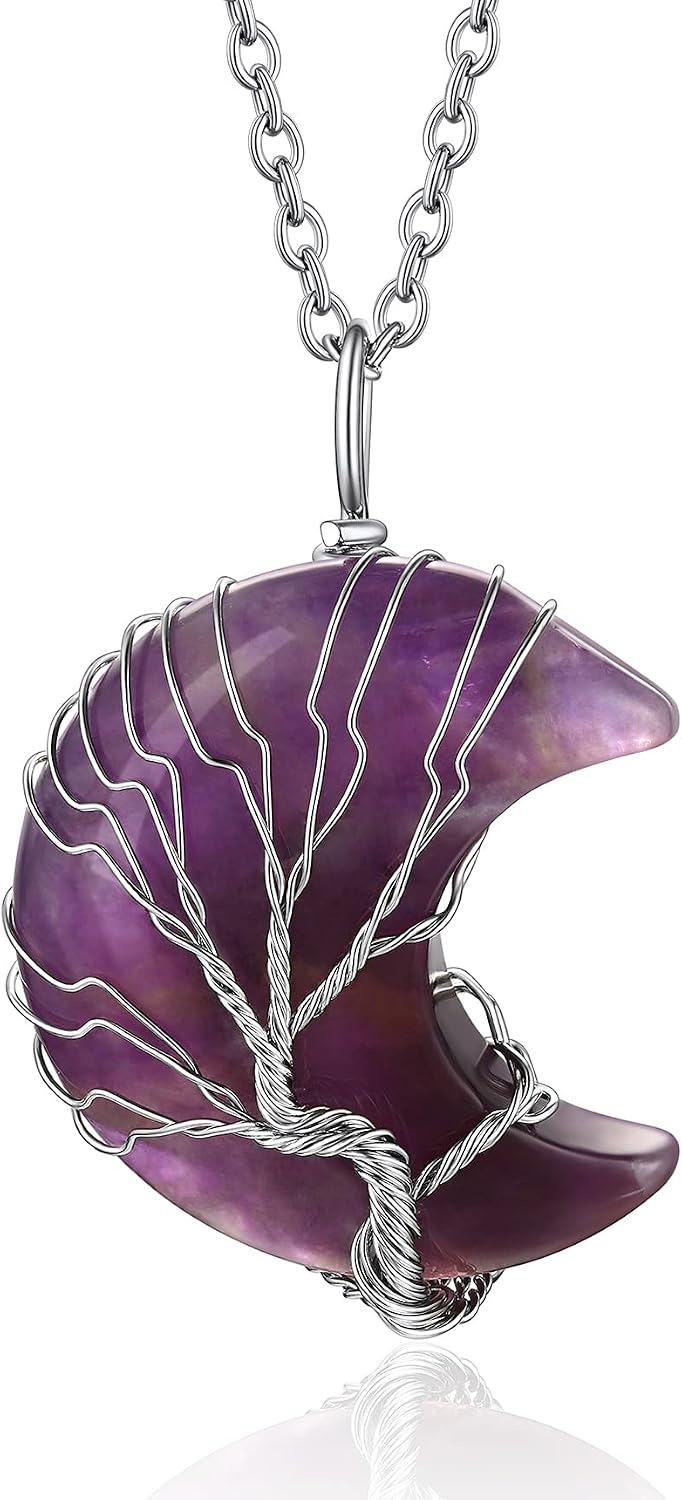 Bestyle Collar de cristal curativo envuelto en árbol de la vida, co...