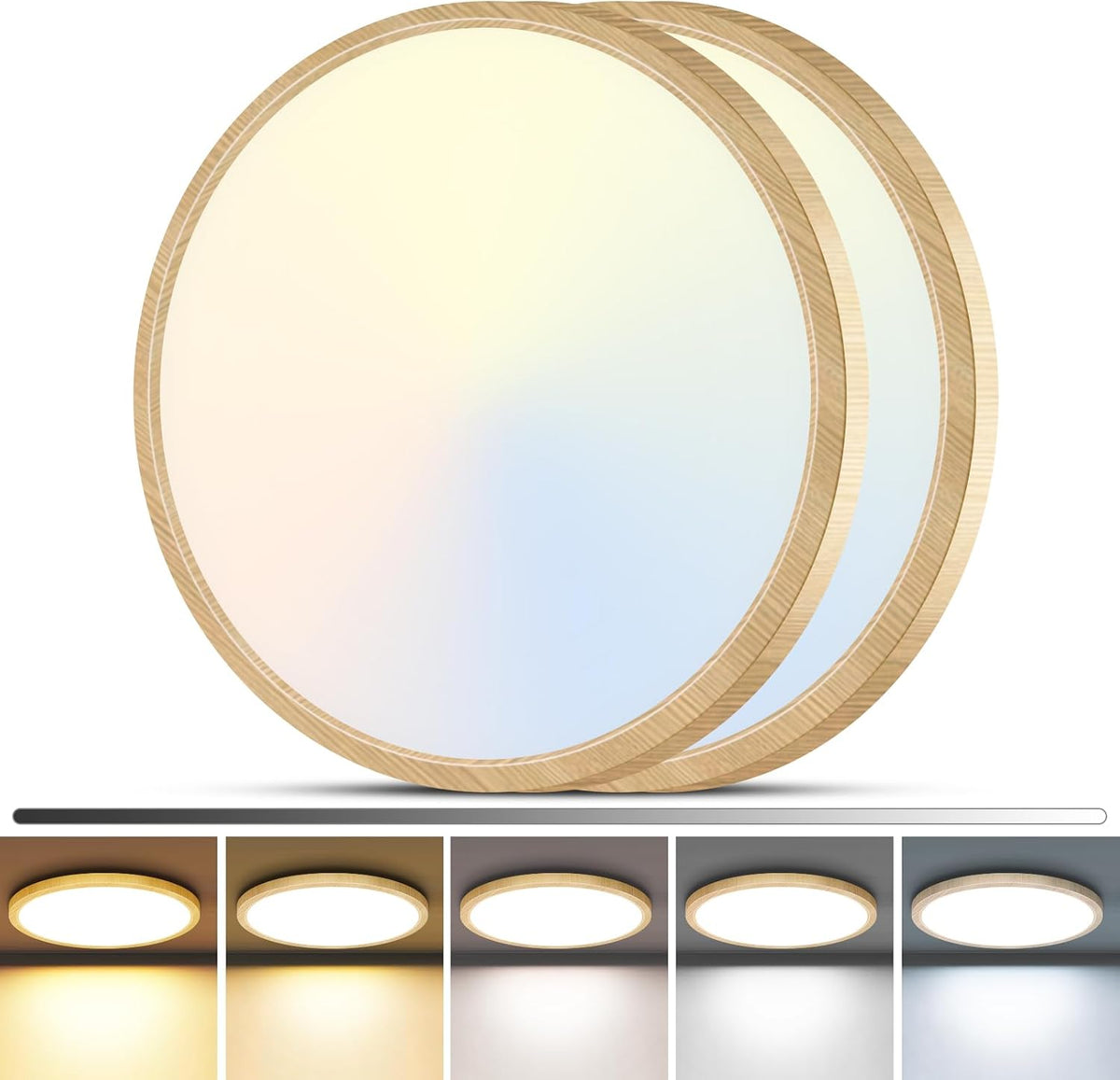 zemty Paquete de 2 luces LED de techo empotradas de madera sintétic...