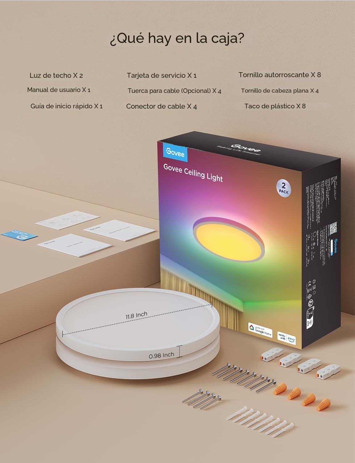 Govee Lámpara de techo inteligente, 2400LM RGBIC y RGBWW, 12 pulgad...