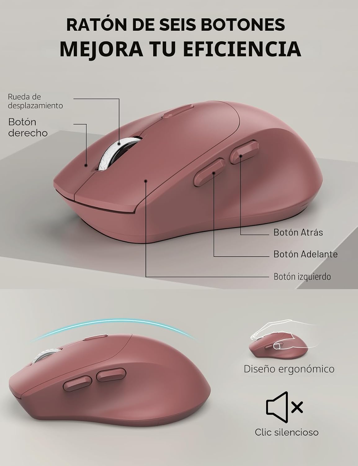 Combo de teclado y mouse inalámbricos: reposamuñecas ergonómico y d...