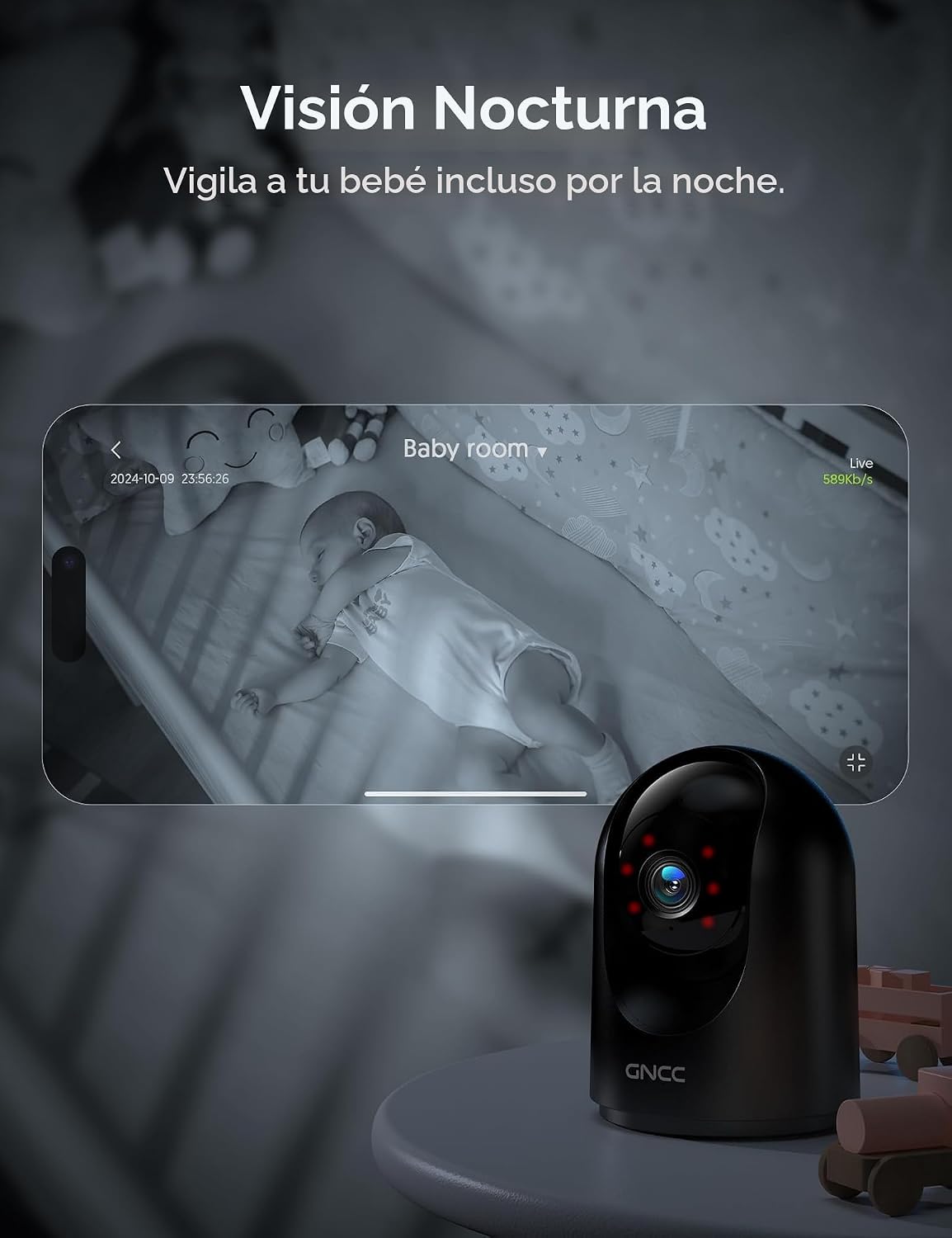 Cámara de seguridad interior GNCC 2K con detección de movimiento, W...