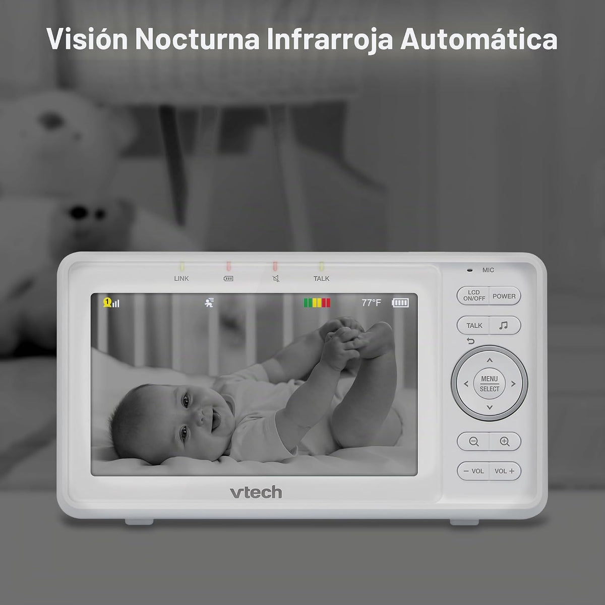 VTech Vigilabebés con vídeo VM5263, LCD HD de 5", Pan-Tilt-Zoom, Bl...
