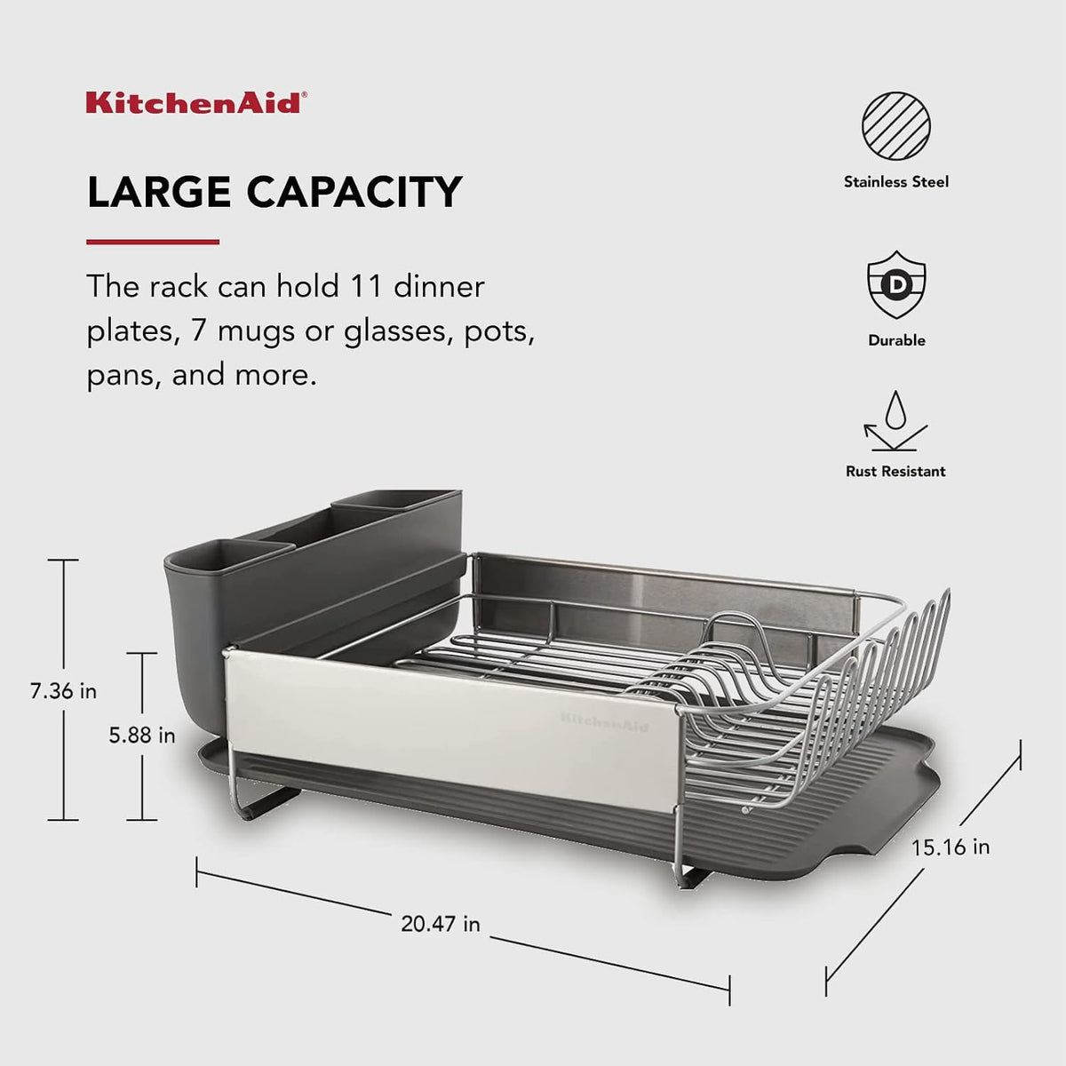 KitchenAid Escurreplatos de gran capacidad, tamaño completo, autodr...