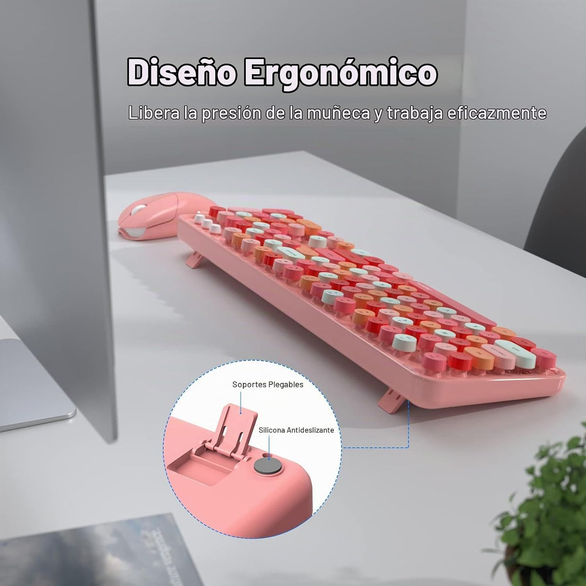 MOFII Combo de teclado y mouse inalámbricos, teclado inalámbrico ro...