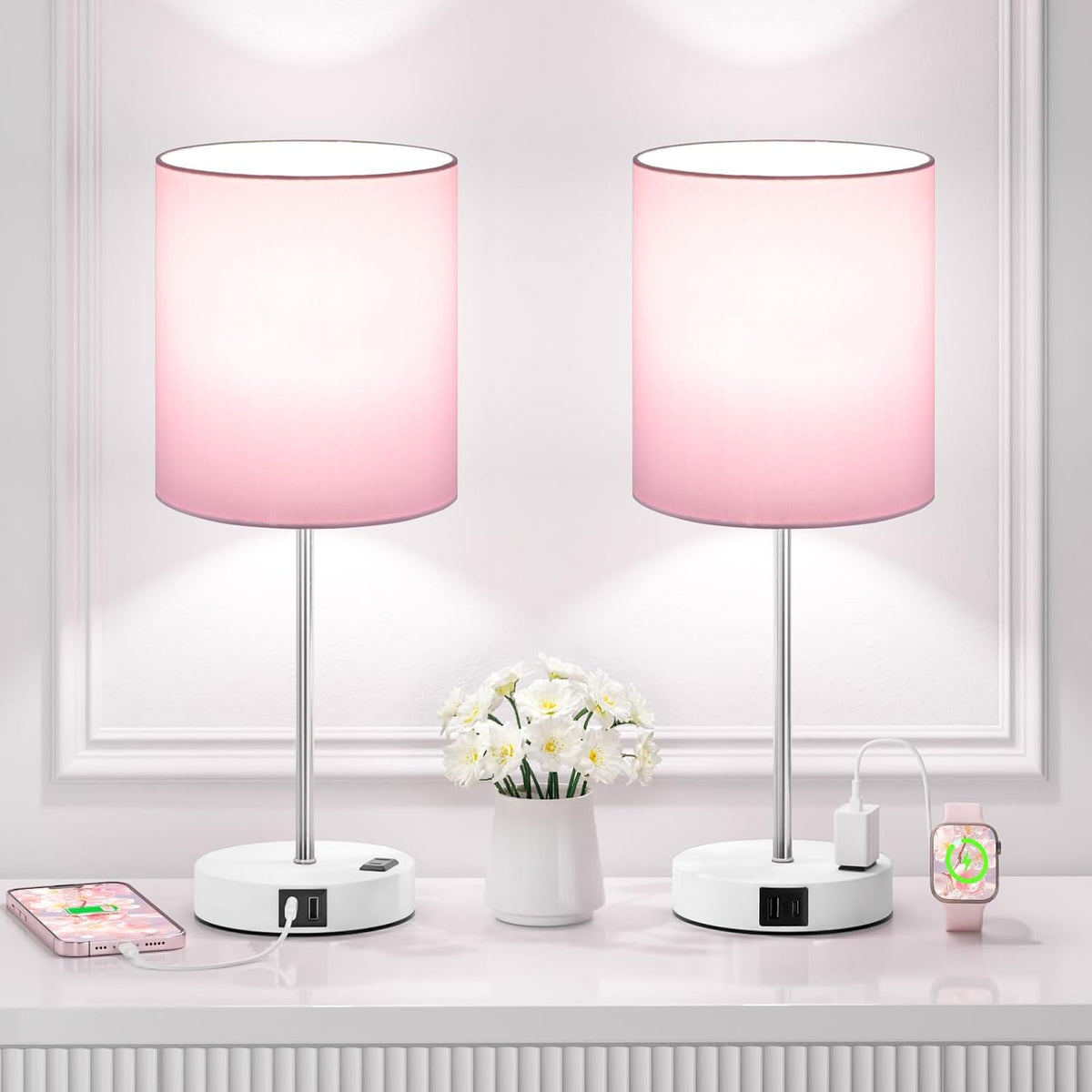 Juego de 2 lámparas táctiles rosas de 17.6 pulgadas para dormitorio...