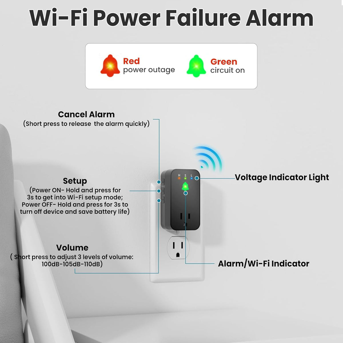 Alarma de corte de energía WiFi, alarma de corte de energía intelig...