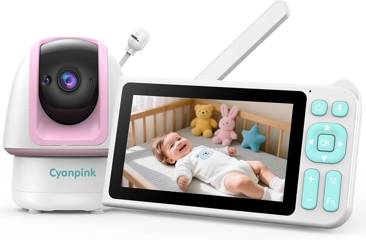 Cyanpink Monitor de video para bebé, alcance de 2000 pies, estabili...