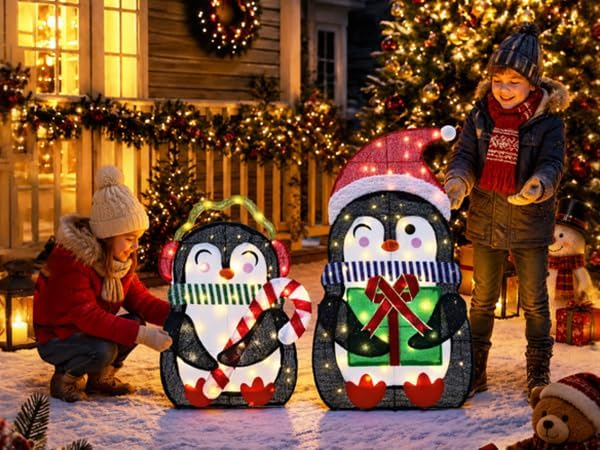 Ultym Pingüinos iluminados de 35 pulgadas para decoración de patio...