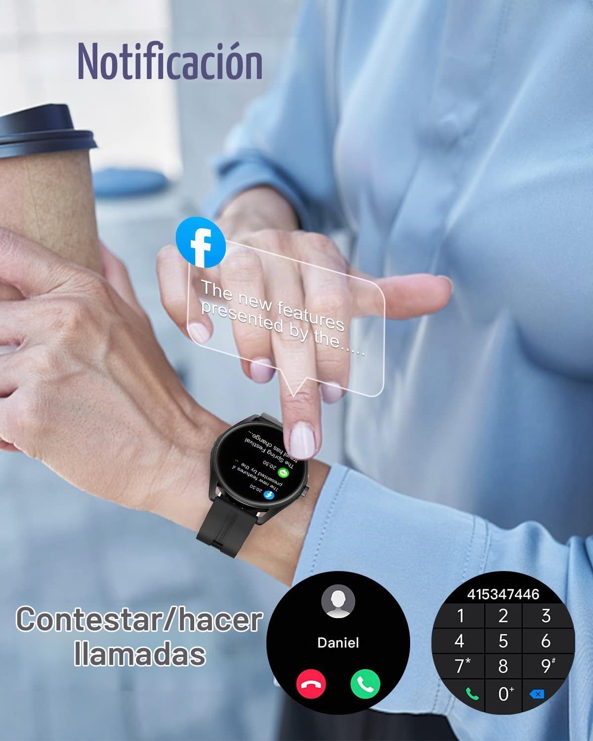 HUAKUA Reloj inteligente para mujeres y hombres, responde\/hacer ll...
