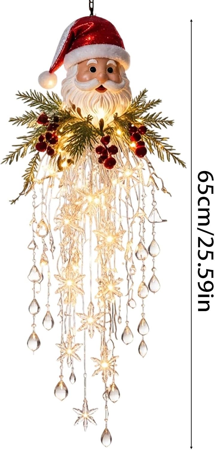 Luz de Navidad en cascada de cristal, copo de nieve colgante y deco...