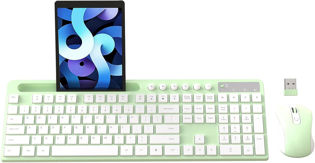 MARVO Wirelss - Combo de teclado y mouse con soporte para teléfono,...