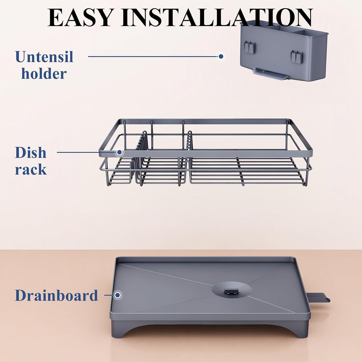 Escurridor de platos para encimera de cocina, escurridor grande con...