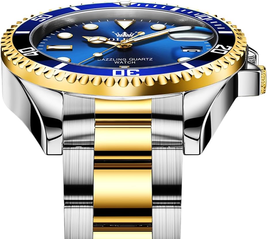 OLEVS Relojes de lujo para hombres grandes de acero inoxidable resi...