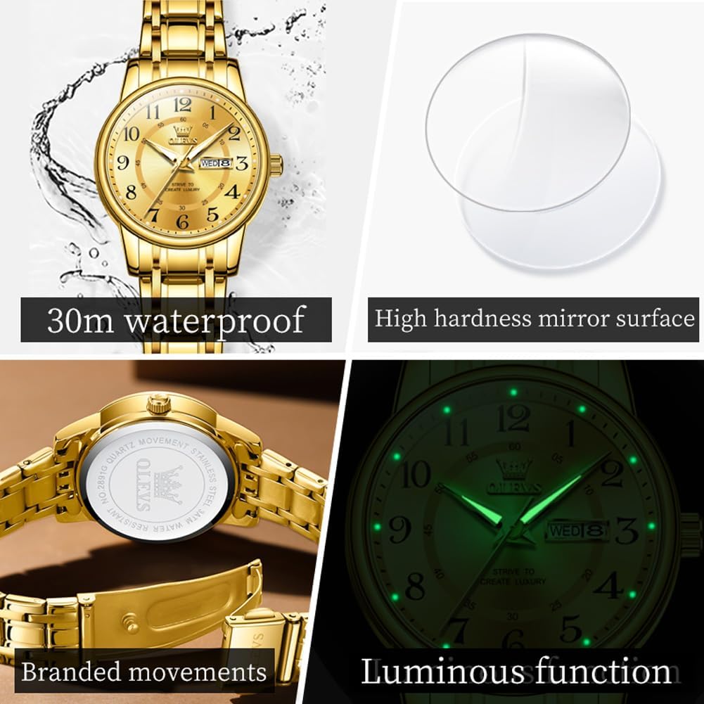 OLEVS Reloj Mujer Reloj Analógico Luminoso Vestido de Acero Inoxida...
