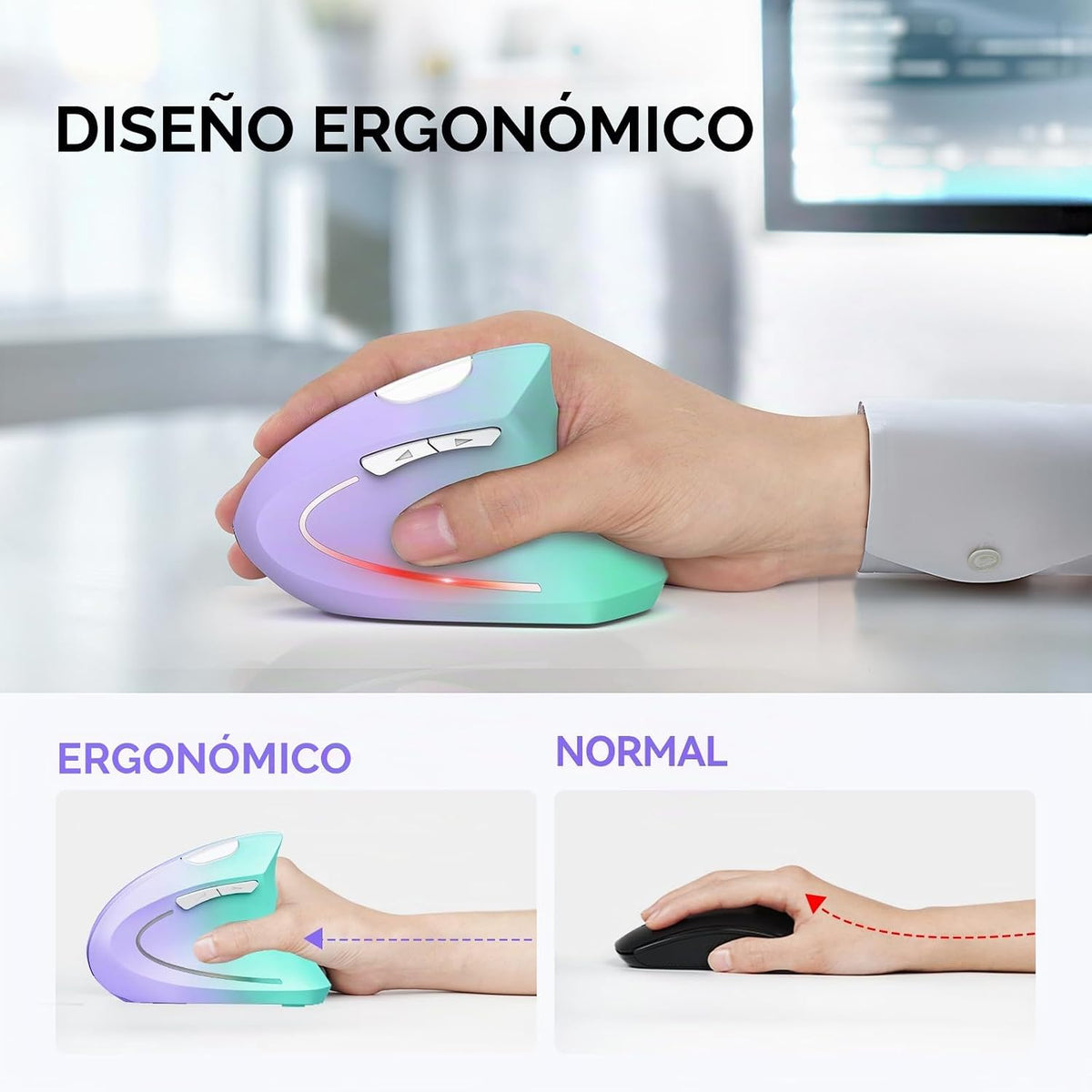 TECKNET Ratón ergonómico, 4800 DPI inalámbrico Bluetooth vertical,...