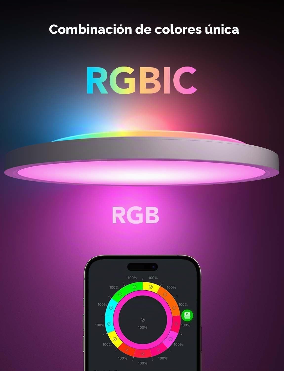 Govee Lámpara de techo inteligente, RGBIC 2400LM 2700K-6500K de 12...