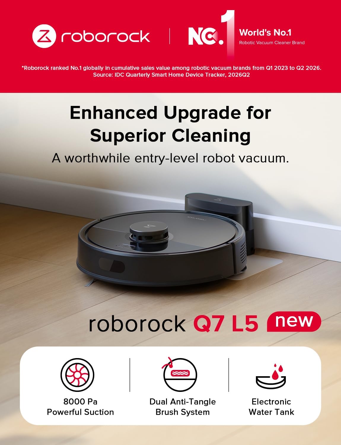 roborock Q7 L5 Robot Aspirador y Trapeador Combo, 8,000Pa Succión |...