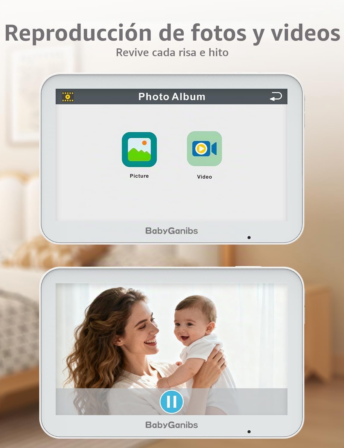 Baby Ganibs Monitor de bebé con cámara y audio sin WiF 6" IPS p...