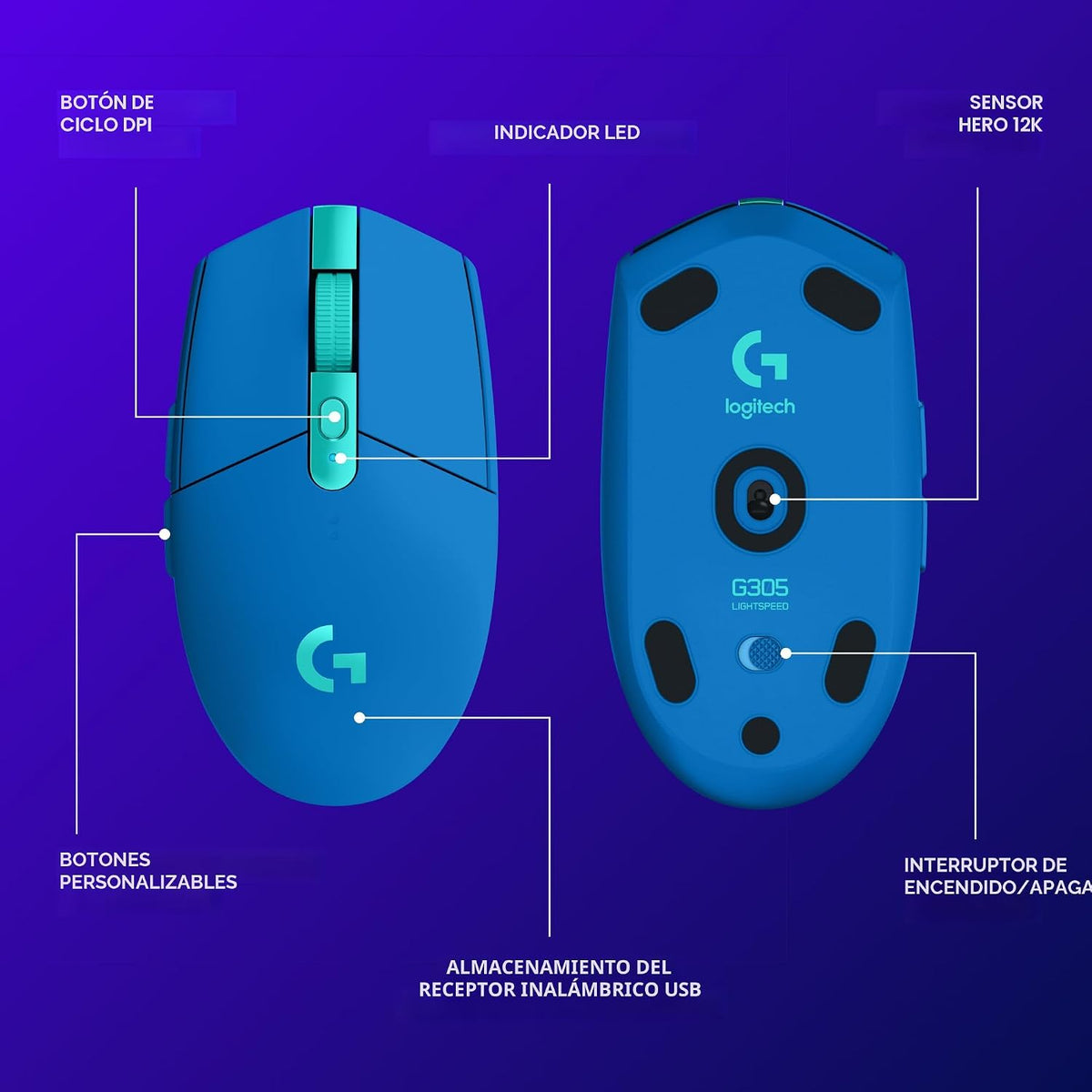 Ratón inalámbrico para juegos Logitech G305 Lightspeed - Azul | 12,...