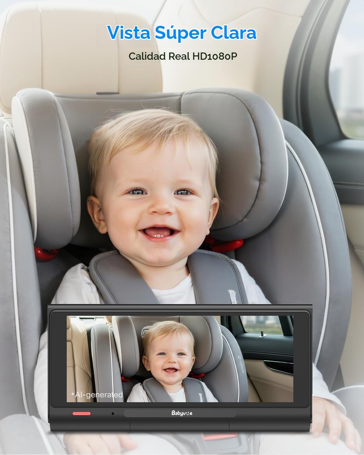 Cámara para coche de bebé Babyvue BV7 con Carplay, pantalla dividid...