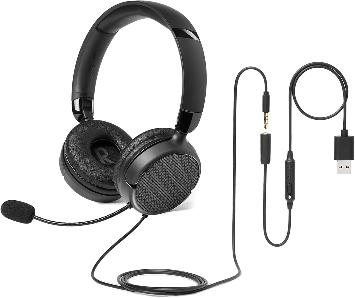 Amazon Basics Auriculares con cable para computadora con micrófono...