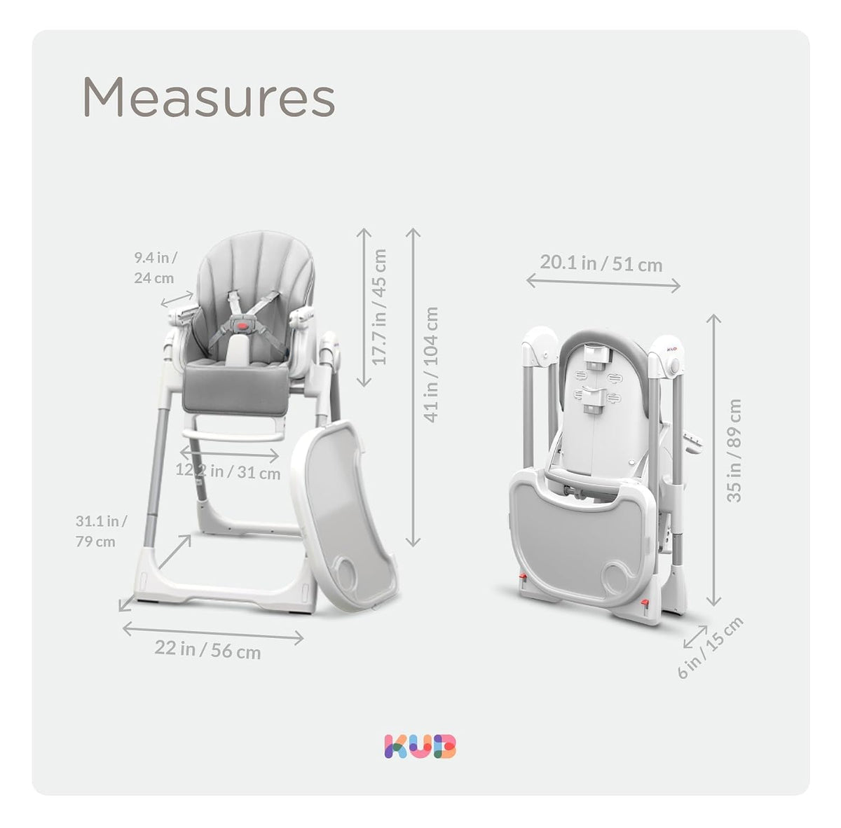 KÜB Silla alta 3 en 1 plegable y portátil para bebé con 2 ruedas |...