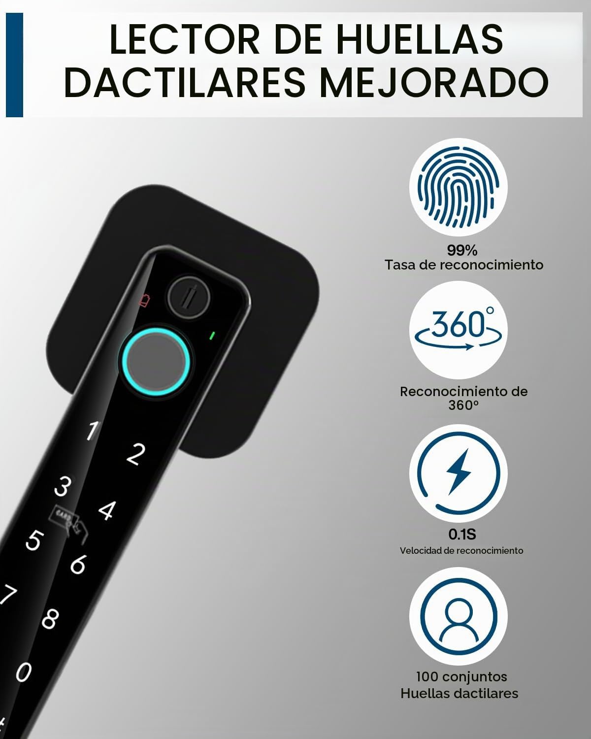 Buoan - Cerradura de puerta inteligente 5 en 1, perilla digital de...