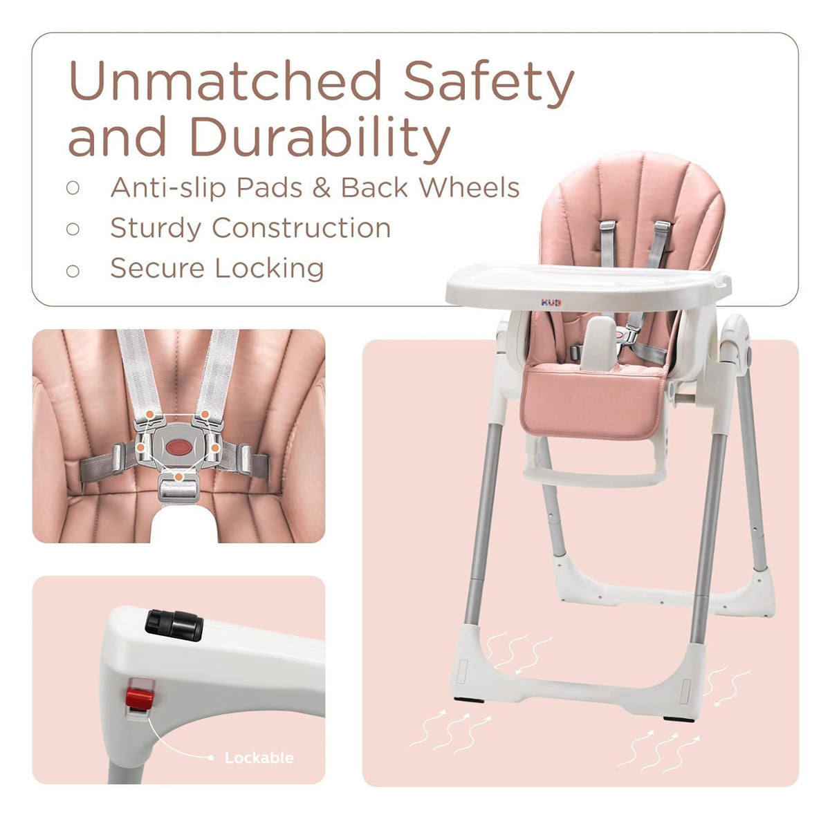 KUB Silla alta plegable 3 en 1 para bebé | 7 alturas y 4 reclinacio...