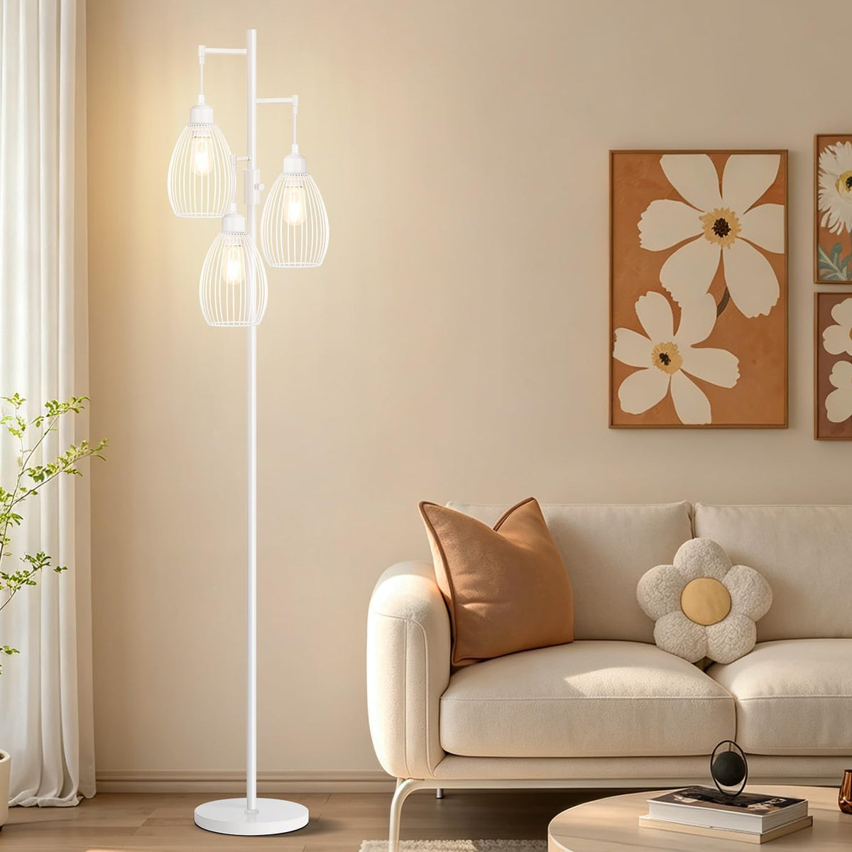 Lámpara de pie regulable, 3 bombillas LED Edison de 800LM incluidas...