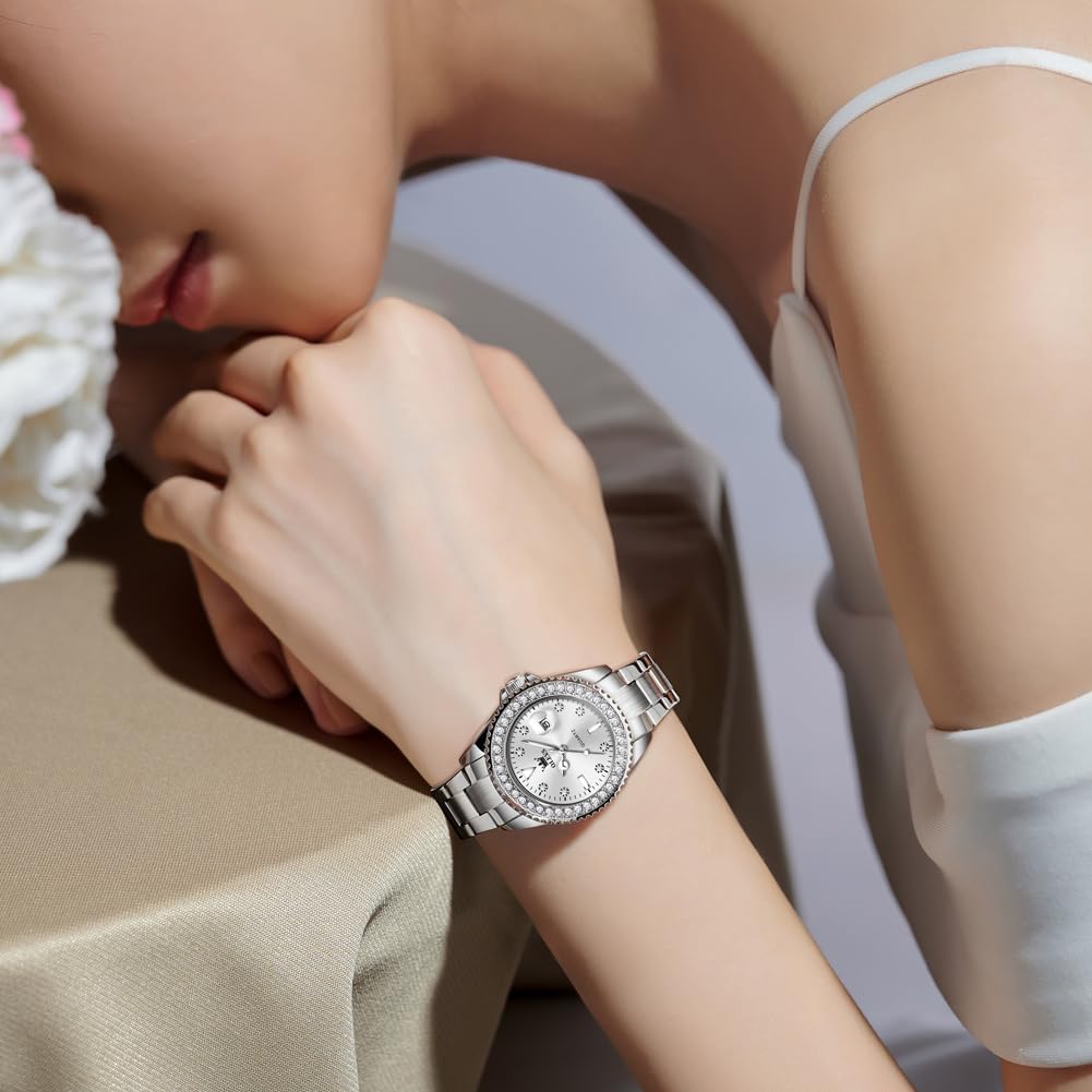 OLEVS Reloj Mujer Reloj Analógico Luminoso Vestido de Acero Inoxida...