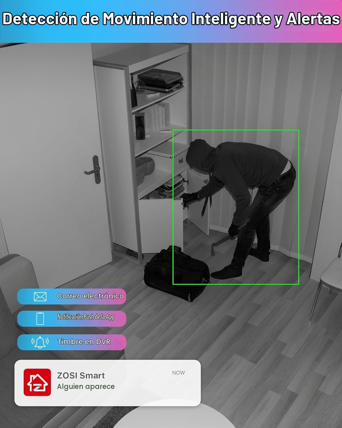 ZOSI Sistema de cámara de seguridad para el hogar de 8 canales para...