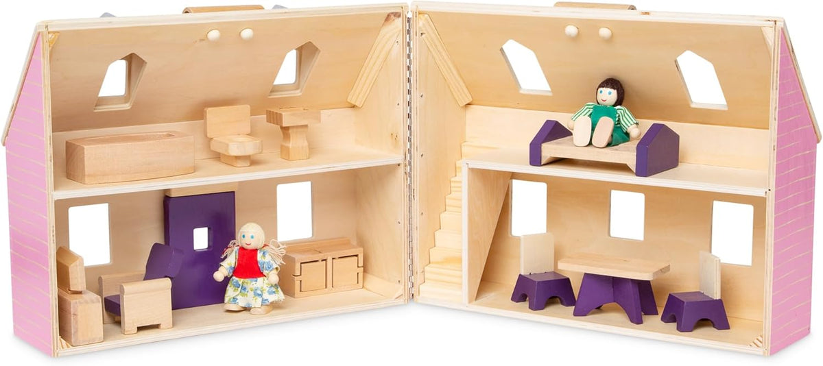 Casa de muñecas de madera Fold and Go de Melissa & Doug con 2 m...