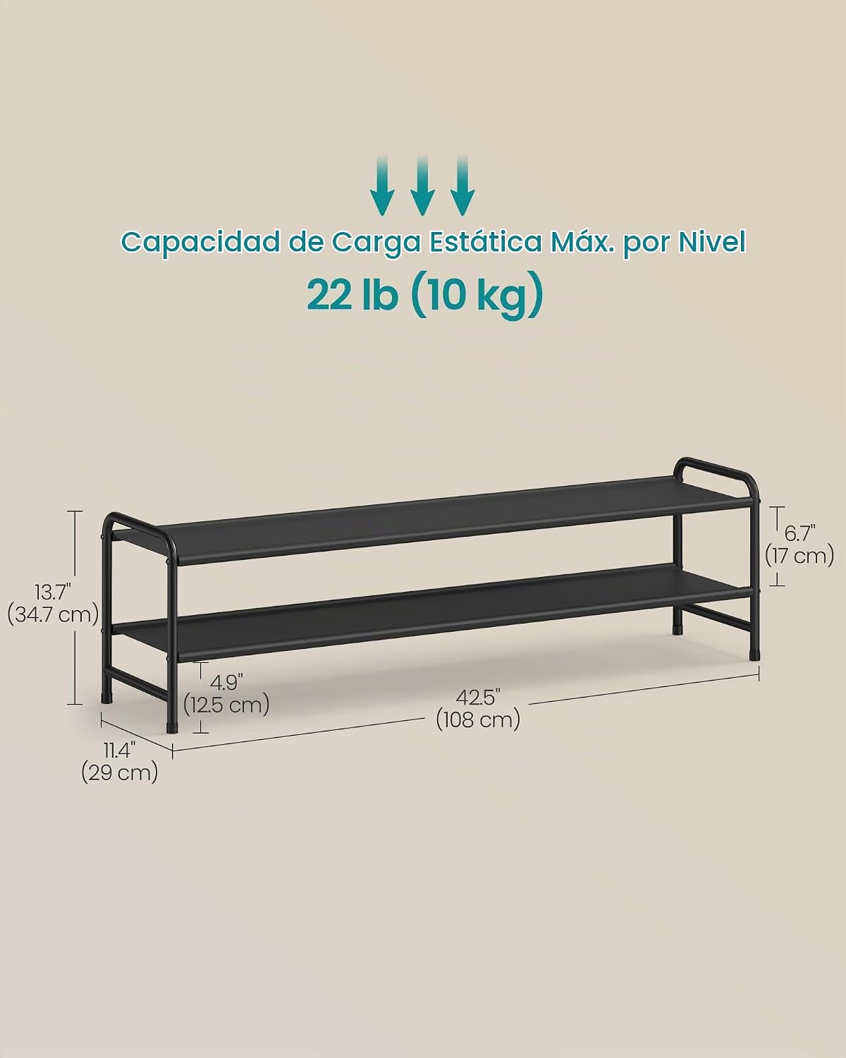 SONGMICS Zapatero largo, organizador de zapatos de 2 niveles, con c...