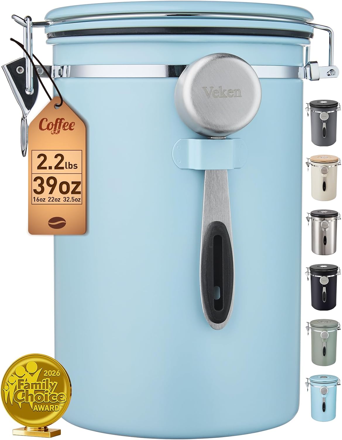 Veken Bote de café, 39 OZ, 2.2 libras, recipiente hermético grande...