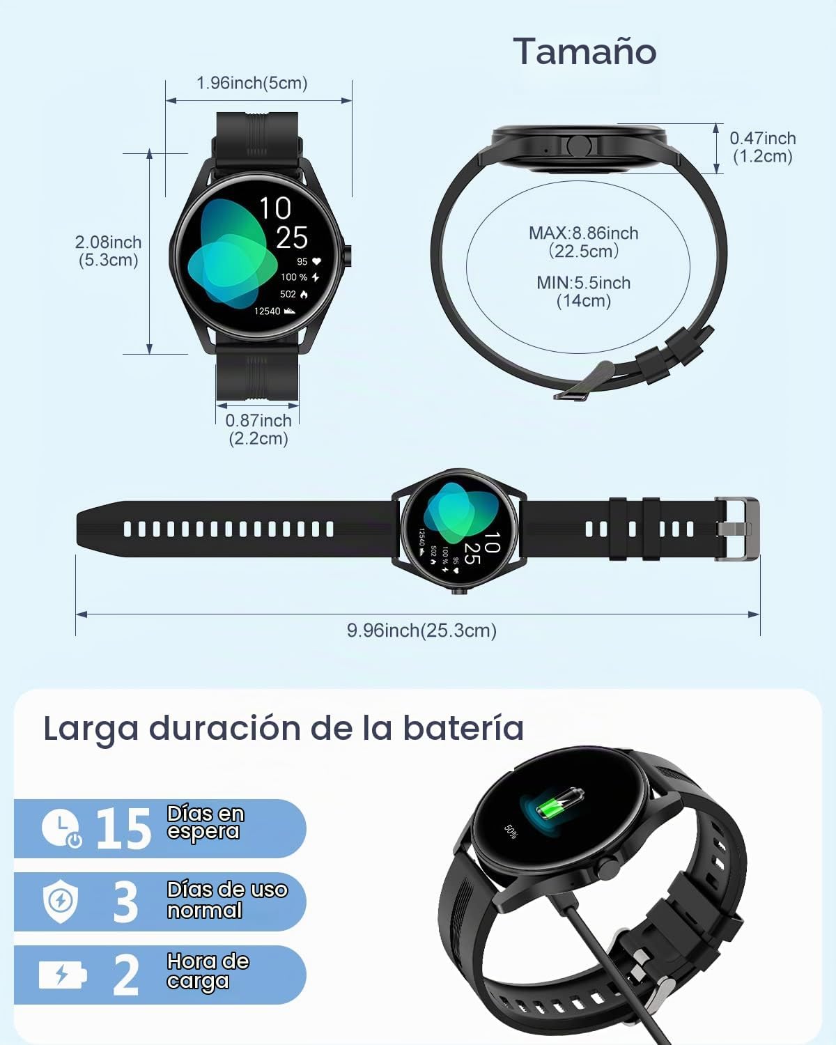 HUAKUA Reloj inteligente para mujeres y hombres, responde\/hacer ll...